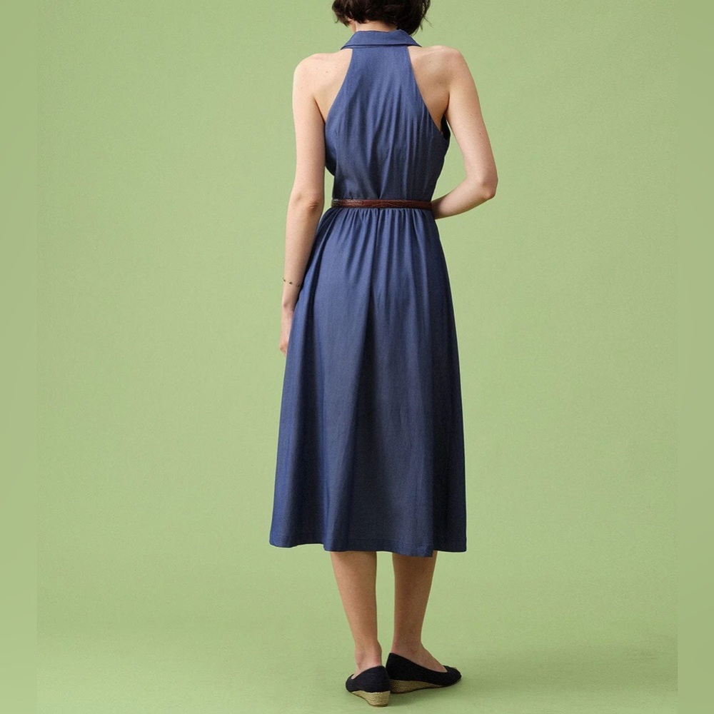 Rihoas Blue Lapel Tunic Sleeveless Midi Dress - Picture 7 of 10